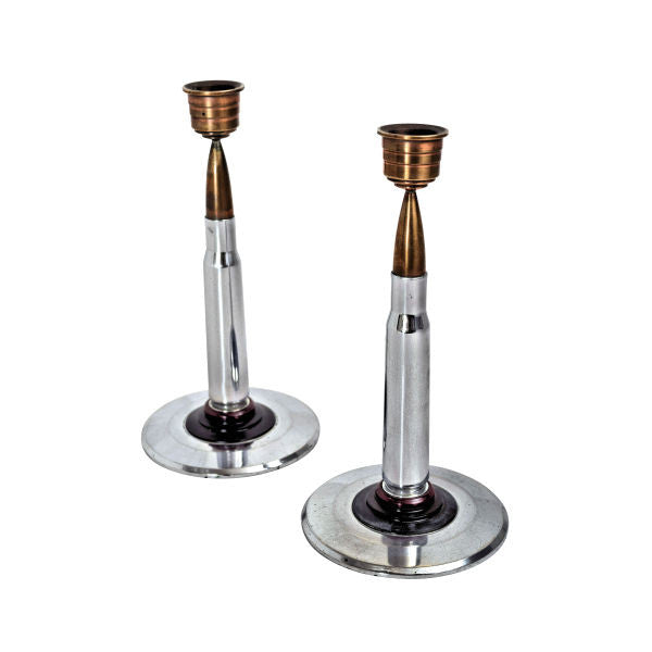 A pair of Trench Art candlesticks