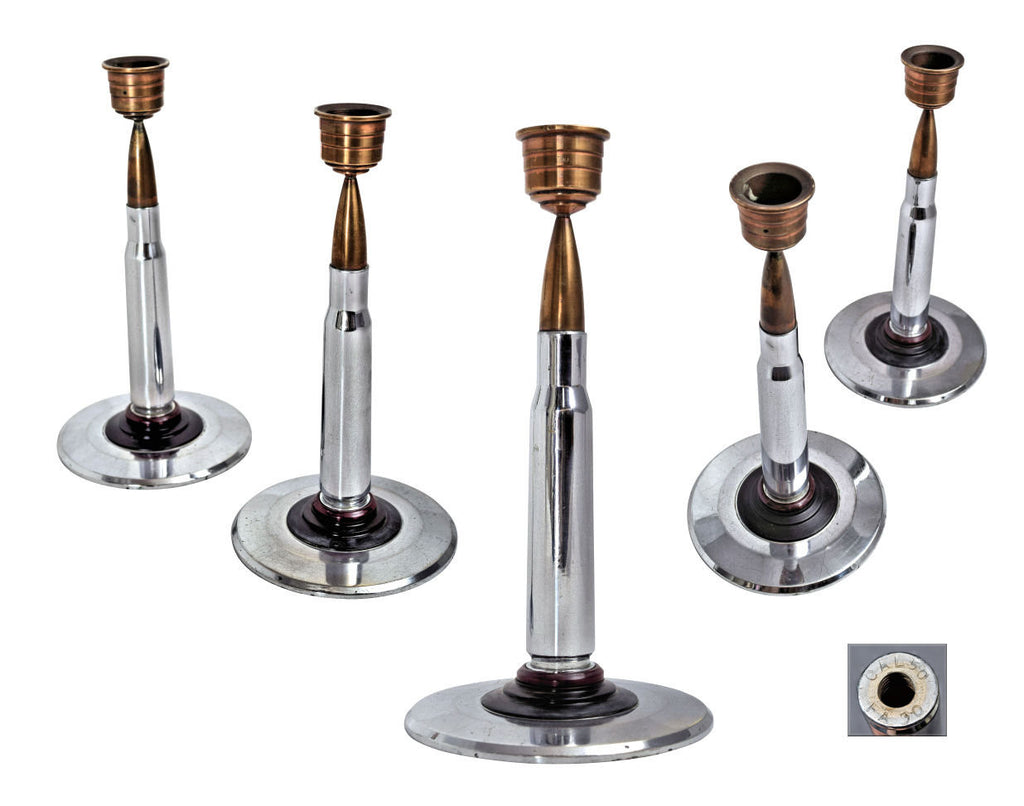 A pair of Trench Art candlesticks