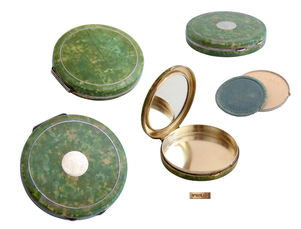 Enameled silver ladies compact