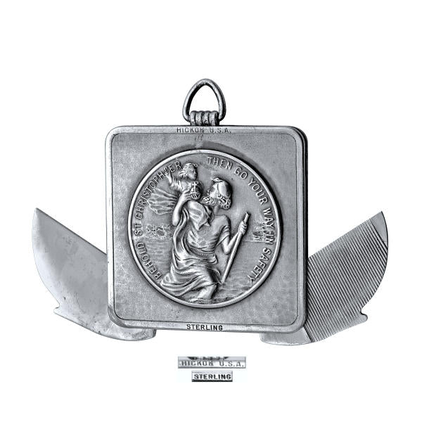Silver St Christopher fob knife